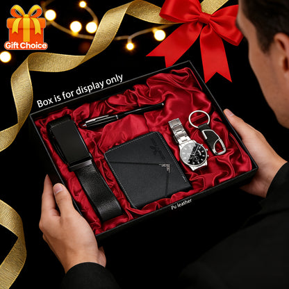 5pcs Men'S Watch and Wallet Gift Set | Fashion Belt, Easy Keychain, Portable Sign Pen - Ideal for Father'S Day, Valentine'S Day, Birthdays, Graduations, Business Openings - No Box Included