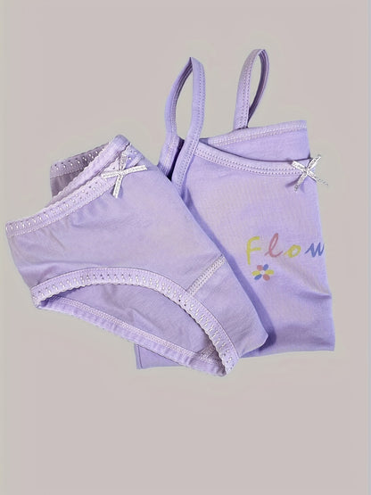 Girls' Cotton Playful Suspender Underwear Set with Bow Detail
