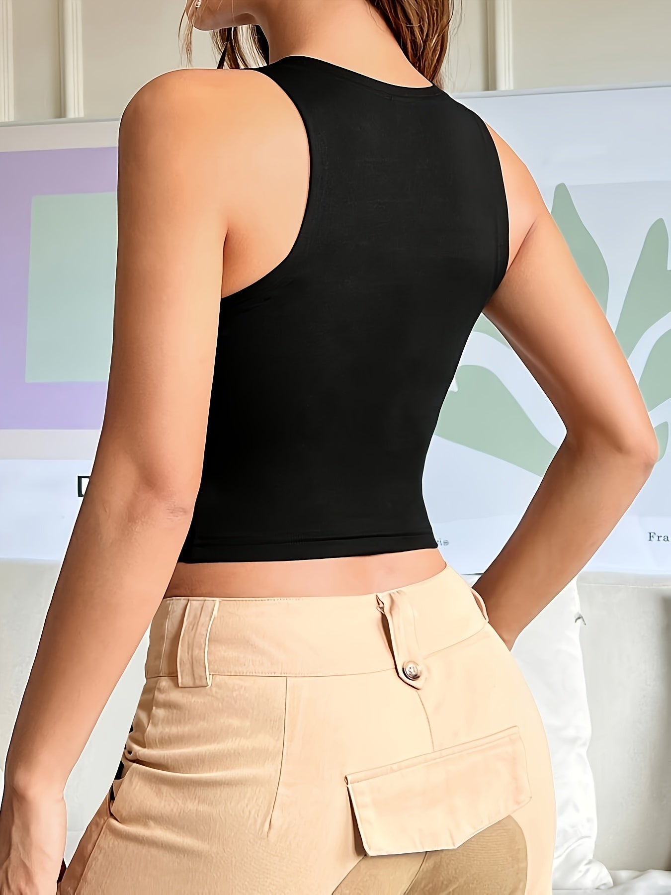 Women's Sports Bra With Round Neck, Breathable Moisture-Wicking, Seamless Construction, No Printing Summer Wear