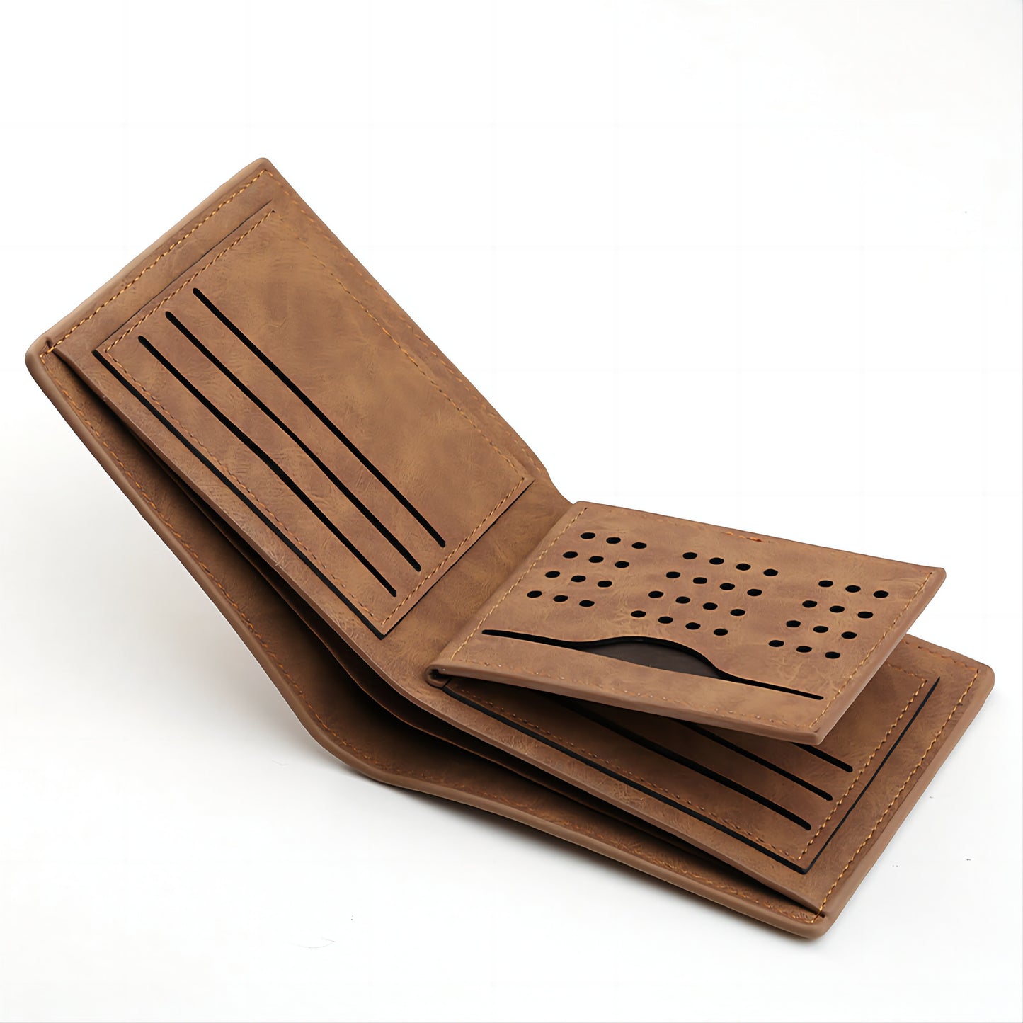 Personalized Men's Faux Leather Wallet - Vintage Style, Business Card Holder, Black PU with Plaid Detail