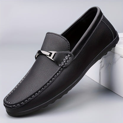 Men's Casual Slip-On Loafers with Metal Buckle - Lightweight & Breatha