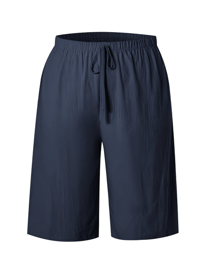 Women's Casual Solid Color Polyester Shorts with Faux Drawstring
