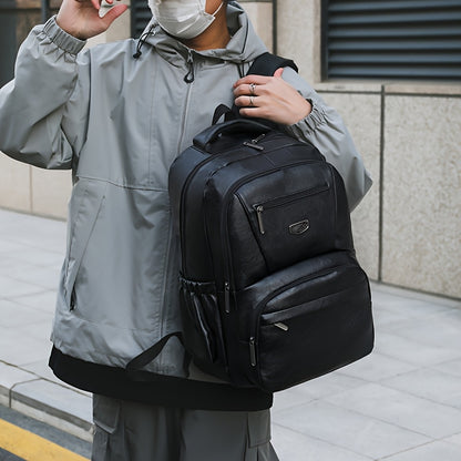 Men's Vintage PU Large Capacity Multi-Pocket Backpack, Casual Commuter Travel Backpack - ayq