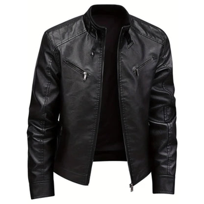 Men's Stylish Burgundy Jacket - Fall/Winter Trendy Stand Collar Biker Jacket with Multiple Zippered Pockets, Casual Design for Casual Attire, Fall Jacket | Modern Casual Jacket | Glossy Finish Jacket - ayq