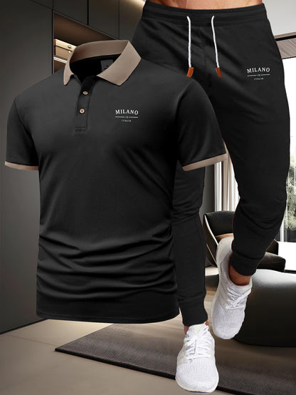 A Two-Piece Casual Sports Outfit Featuring a Short-Sleeved T-Shirt with a Logo And Waist-Cinching Pants, Ideal for Spring And Summer Wear. - ayq