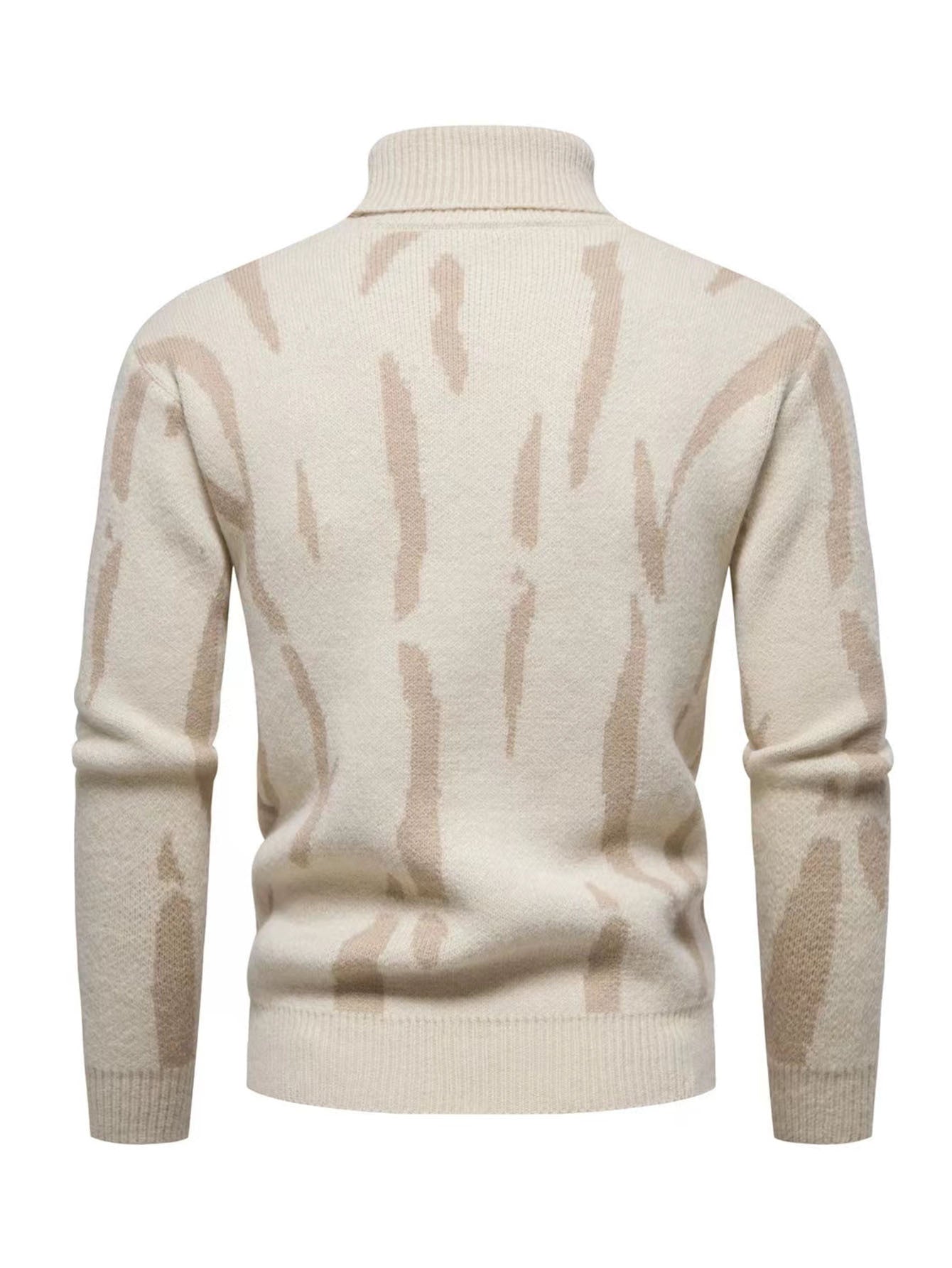 Men'S Zebra Print Turtleneck Knitted Sweater for Casual Warmth in Autumn And Winter