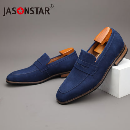 Men's Top Grain Suede Penny Loafers with Non-Slip Rubber Sole