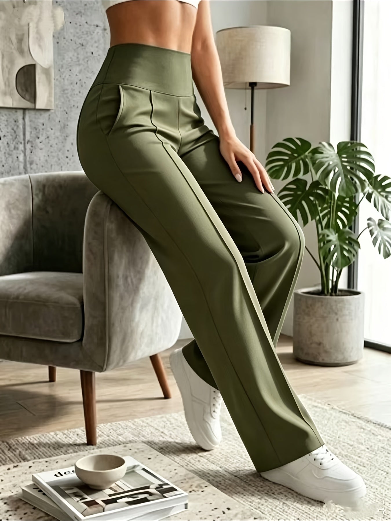 Women's High Waisted Wide Leg Lounge Pants with Pockets