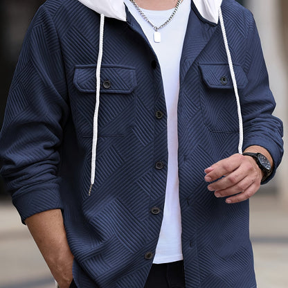 Տղամարդու առօրյա գլխարկով սվիտեր - միագույն երկար թևքով սվիտեր՝ կոճակներով առջևի մասով, սովորական չափսի աշնանային ձմեռային վերնազգեստ ամենօրյա զբոսանքների համար, սվիտեր-բաճկոն, դիմացկուն գործվածք, տրիկոտաժե