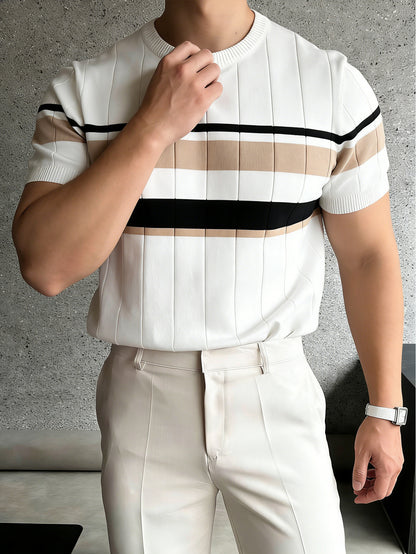 Men's Color Block Knit Pullover Short Sleeve Crew Neck