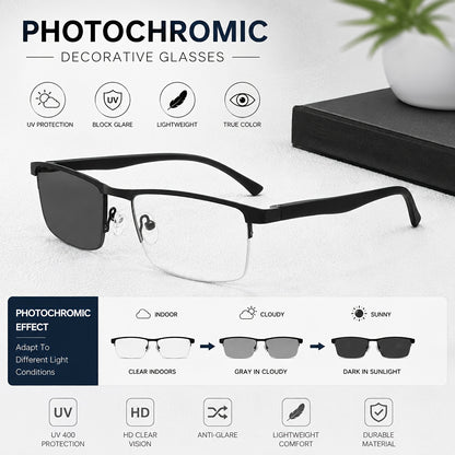 Unisex Semi-Rimless Photochromic Clear Lens Glasses, Stainless Steel