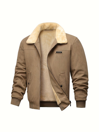 Men'S Heavyweight Winter Jacket - Thermal Insulated Coat with Zipper Closure, Long Sleeve Cold Weather Outerwear, Front Pockets - Olive Green - Formal & Casual Outerwear, Thick