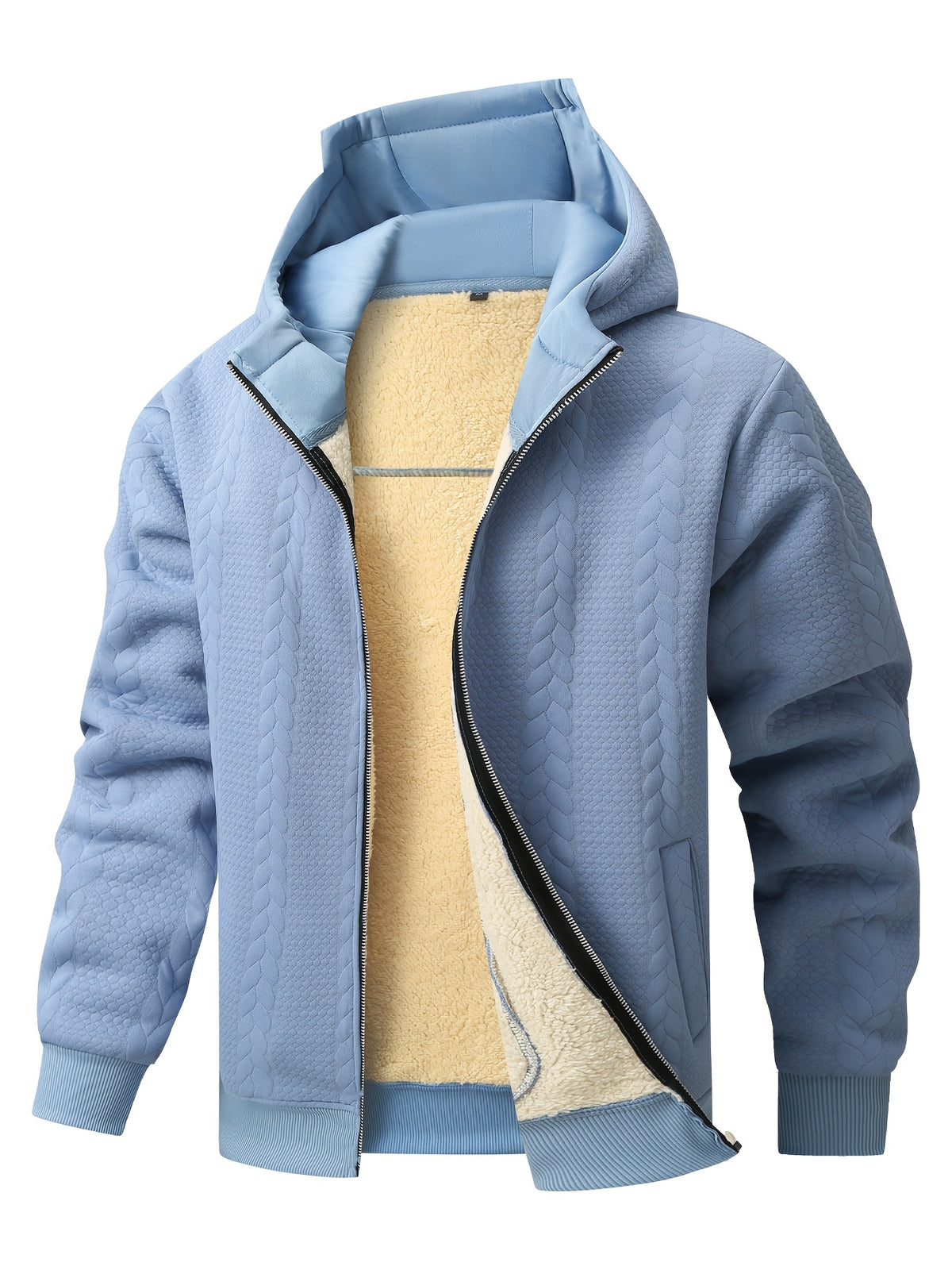 Men's Thickened Hooded Jacket with Cable Knit Embossing