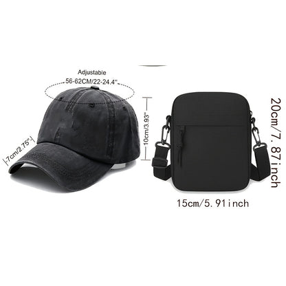 Unisex Curved Brim Baseball Cap & Crossbody Bag Set with Geometric Pri