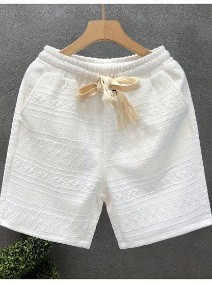 Men's Casual Drawstring Shorts - Breathable Polyester Blend, Perfect for Summer Outings & Hiking