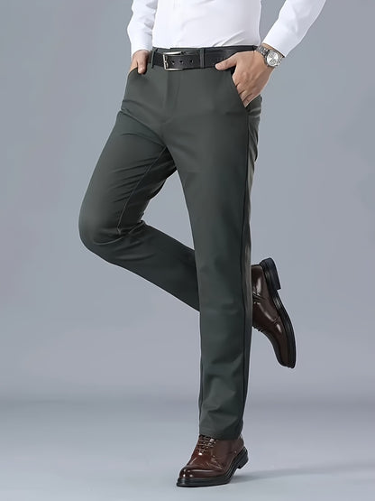 Men's Solid Color Business Casual Pants, Lightweight Business Style Versatile Trousers for Office