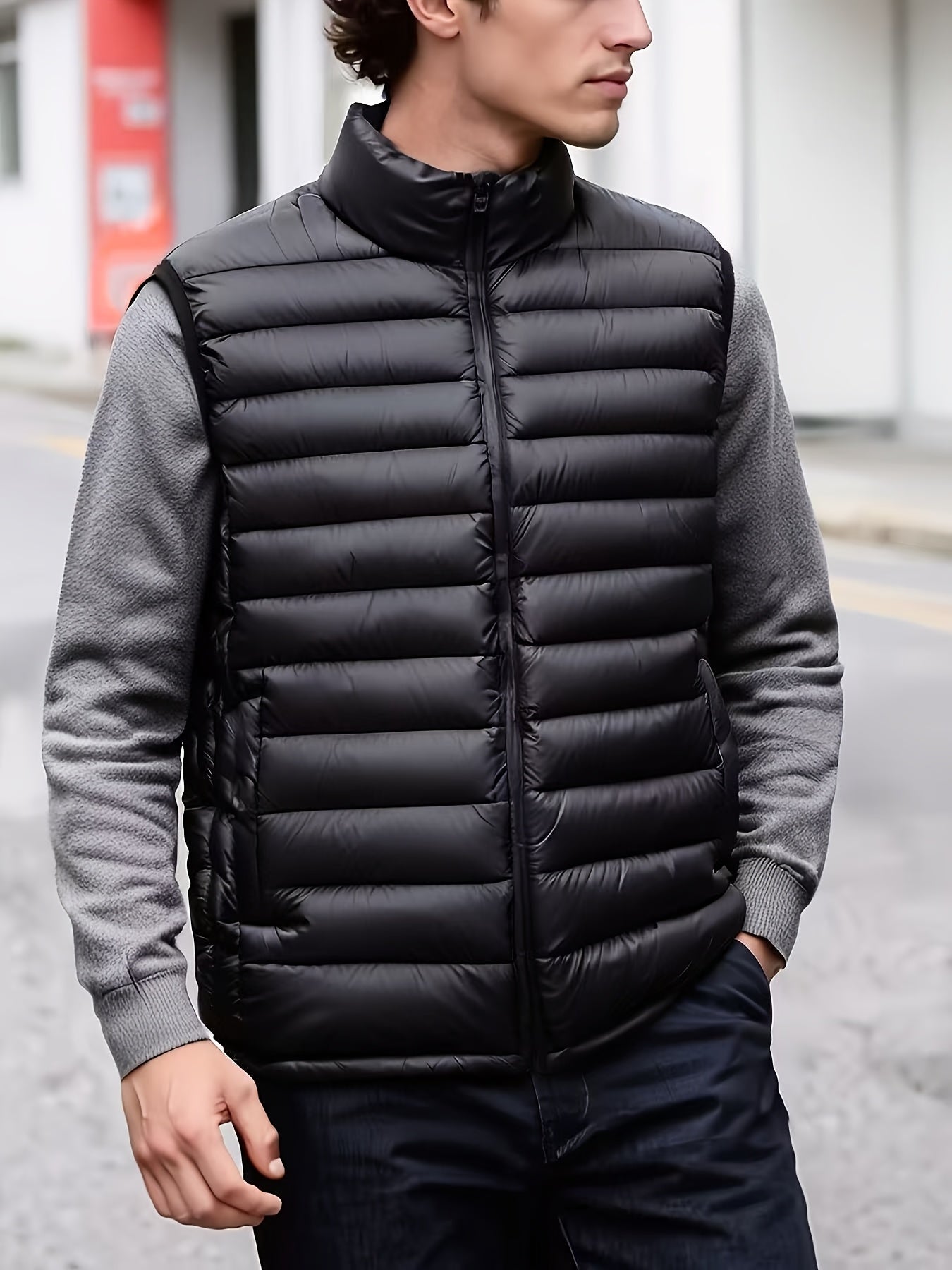 Fall/Winter Men'S Lightweight Jacket/Collar Vest- Fiber Vest, Side Pocket Jacket, Men'S Coat, Active Lifestyle Vest, Spring College Wear, Autumn Winter Spring Coat, Mature Look - ayq