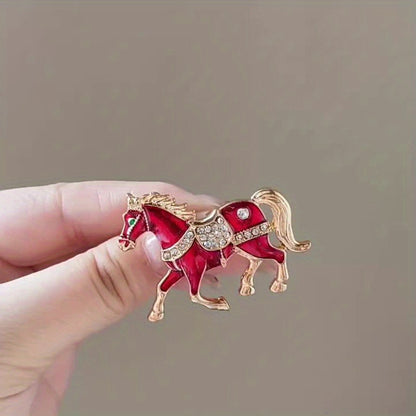 1pc Enamel Dripping Oil Inlaid Rhinestone Pony Fashion Brooch | Creative Ethnic Style Horse Badge Pin, High-End Design Couple Accessories, Exquisite Suit Corsage Party Decoration, Suitable for Christmas, Year of the Horse, Eq