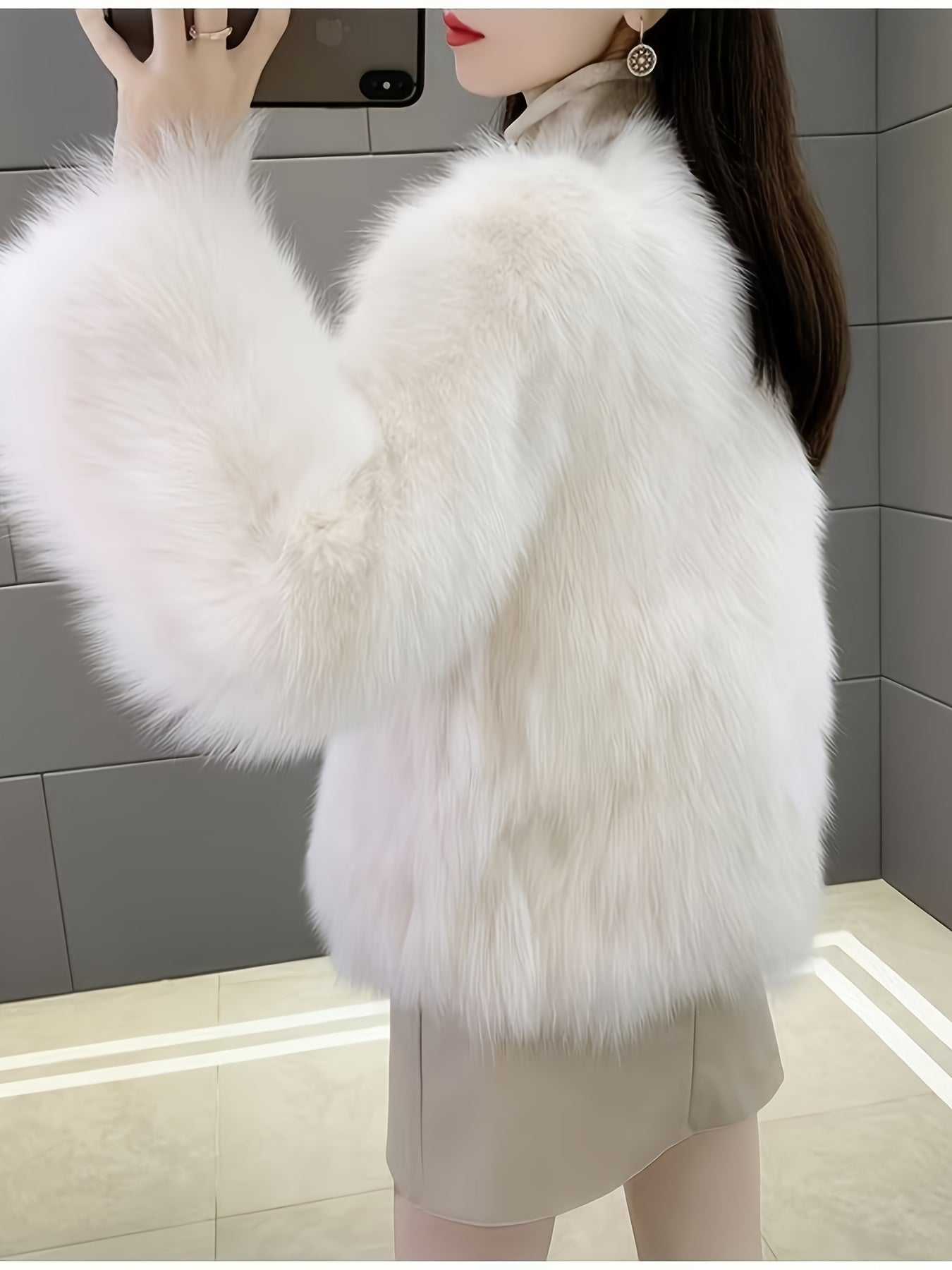 Կանացի էլեգանտ արհեստական ​​մորթուց վերարկու - փափուկ, փափուկ ձմեռային վերարկու՝ պոլիուրեթանային ծածկույթով, միագույն աշնանային/ձմեռային վերնազգեստ, ձեռքով լվացում/քիմմաքրում, չձգվող՝ առօրյաից մինչև պաշտոնական հագուստի համար