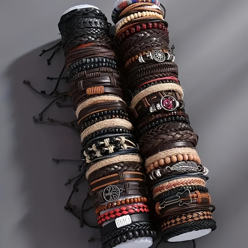 4/18/36 հատ վինտաժային նորաձևության արհեստական ​​կաշվե ապարանջան՝ արևմտյան փանկ ոճի ուլունքավոր ապարանջանով, ձեռագործ, ինքնուրույն պատրաստված պատահական ոճերով