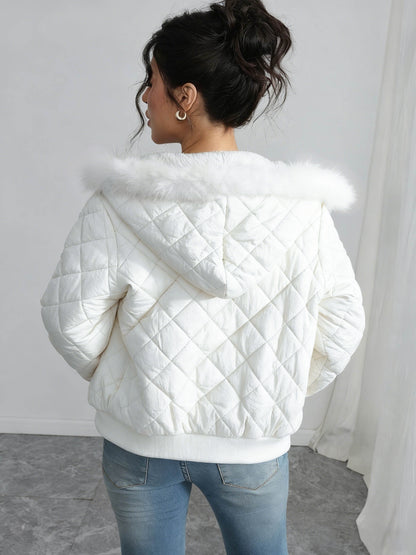 Կանացի հարմարավետ բրդյա աստառով գլխարկով բաճկոն - ամենօրյա երկար թևքերով, միագույն, սովորական չափսի, երկար թևքերով, կայծակաճարմանդով, ամենօրյա ոճով, ամենօրյա վերնազգեստ, ձմեռային բաճկոն