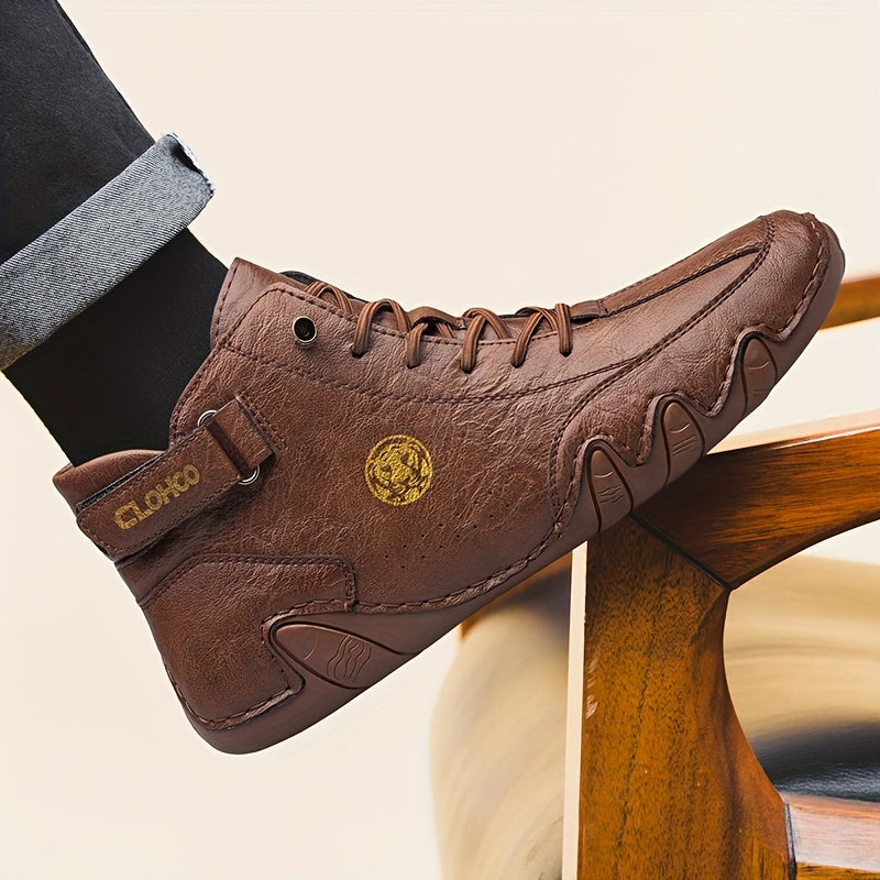 Men's Casual High-Top Sneakers with Soft PU Upper and Rubber Sole