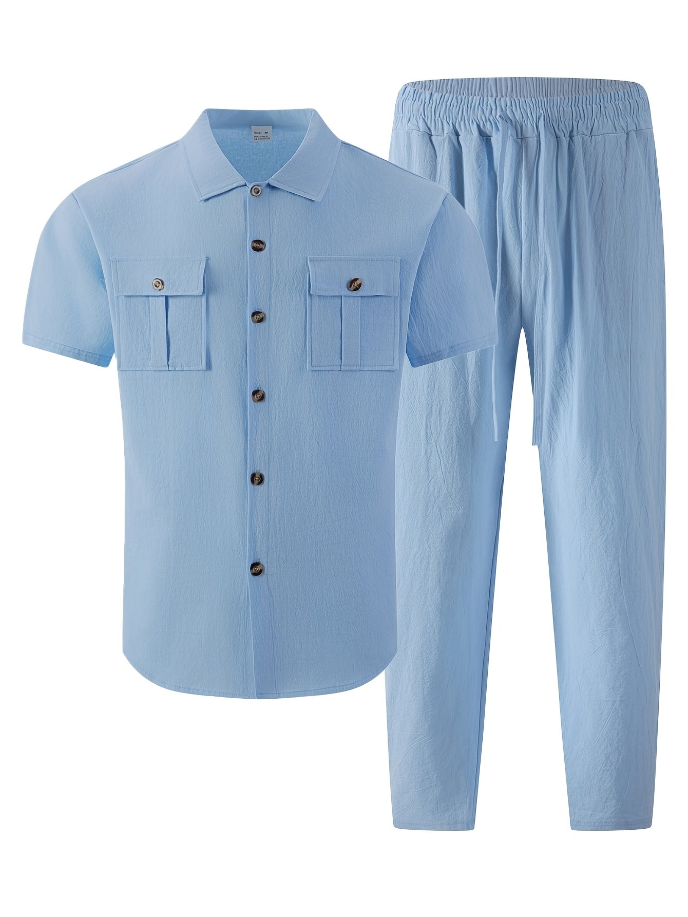 Men's Summer Casual Linen Blend Two-Pocket Shirt & Pants Set