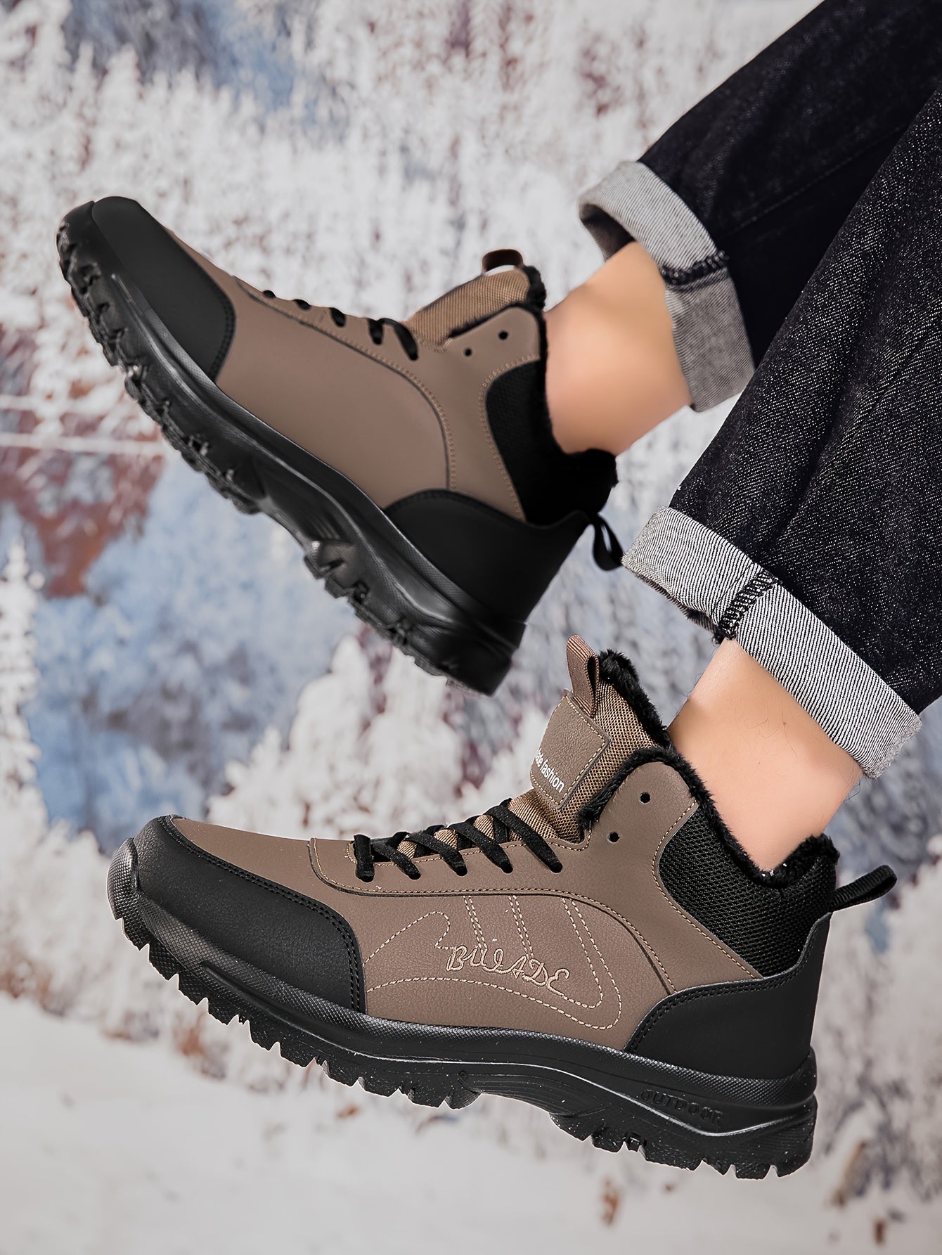 Տղամարդկանց ձմեռային բարձրակրունկ կոշիկներ - վերևի մասը, փափուկ ծածկույթ և փափուկ ներբան, չսահող MD ներբան, շագանակագույն/սև արշավային կոշիկներ ձյան, սառույցի և ցուրտ եղանակի համար - թեթև և դիմացկուն ամենօրյա ձմեռային կոշիկներ արշավների համար