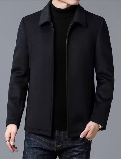Men's Autumn and Winter Fleece Jacket with Zipper and Turn-up Collar