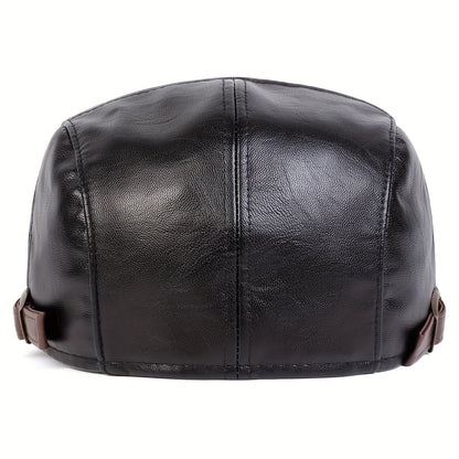 Retro Classic PU Leather Gentlemen Forward Hat, Adjustable Casual Beret For Autumn And Winter Travel
