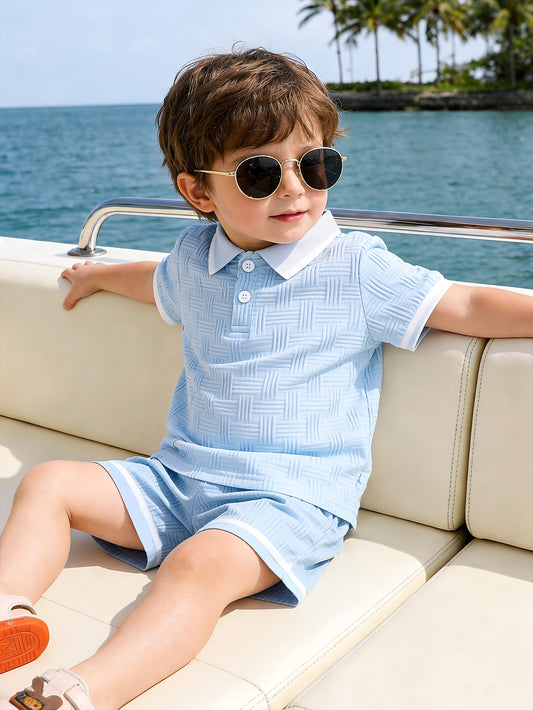 Boys' Summer Polo Shirt & Shorts Set - Preppy Casual Outfit