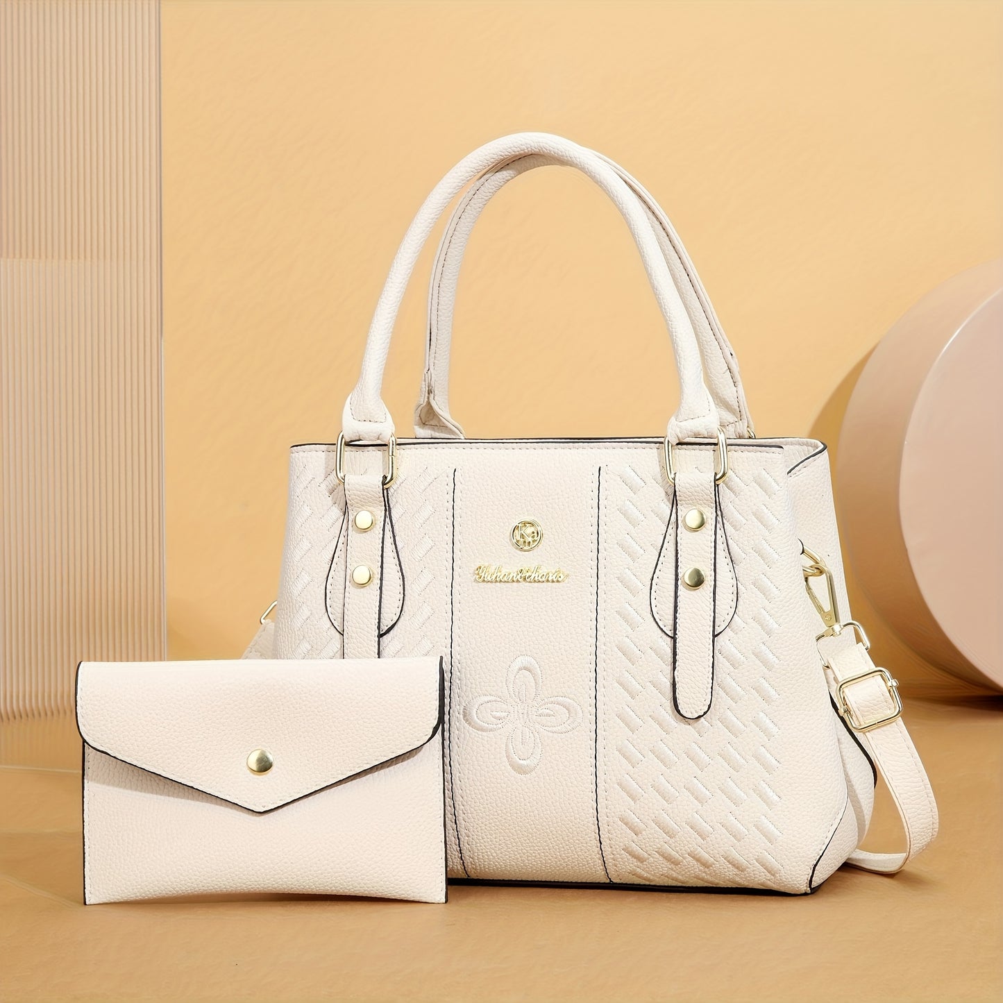 Elegant Women's Embroidered PU Shoulder Bag Set with Bow