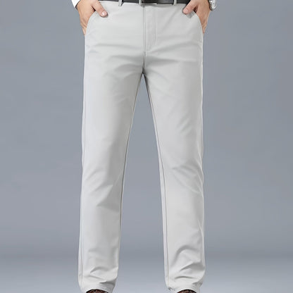 Men's Classic Business Casual Pants - Polyester, Solid Color, Regular Fit for All Seasons