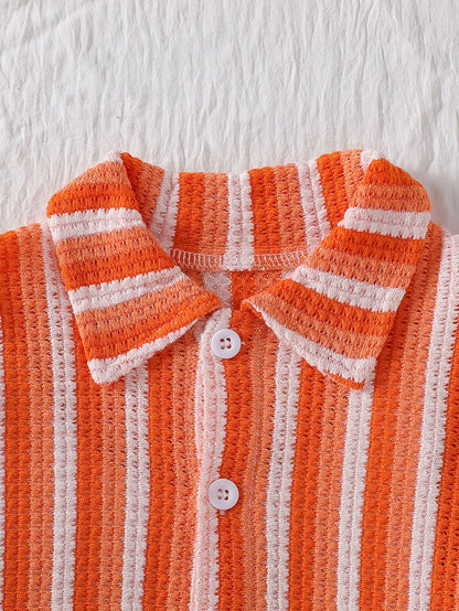 Boys' Summer Striped Waffle Knit Shirt & Shorts Set