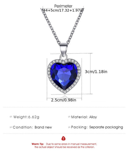 Birthstones Կախազարդ Վզնոց Սրտաձև Սինթետիկ Կապույտ Քարեր Ամբողջ Փայլուն Ցիրկոնիայից Կախազարդով Կանացի պարանոցի փայլուն շղթայով