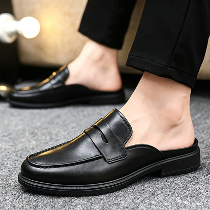 Men's Casual British-Style PU Slip-On Slippers with Round Toe