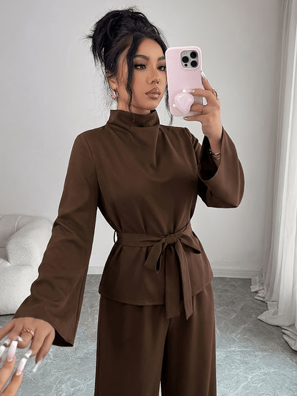 Women's Elegant Spring/Fall 2-Piece Belted Long Sleeve Set