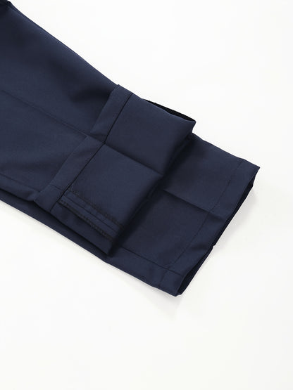 2pcs Men's Straight Leg Dress Pants, TR Fabric, Navy Blue & Black, Formal Business Suit Trousers for Office or Casual Wear, Lightweight Polyester Blend, Glossy Finish, Mid-Rise, All-Season