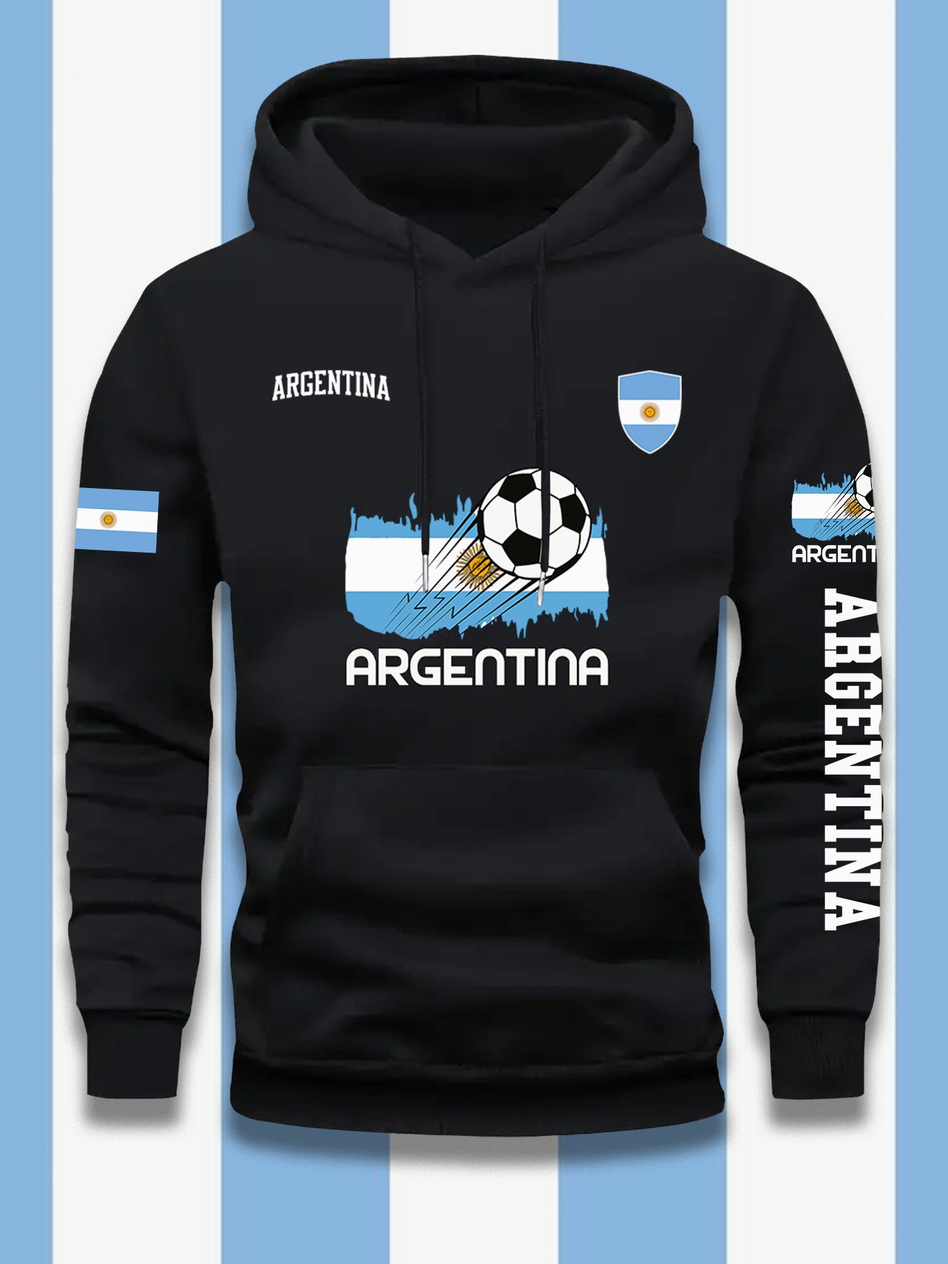 Men's Casual Hooded Sweatshirt with Argentina Flag Pattern