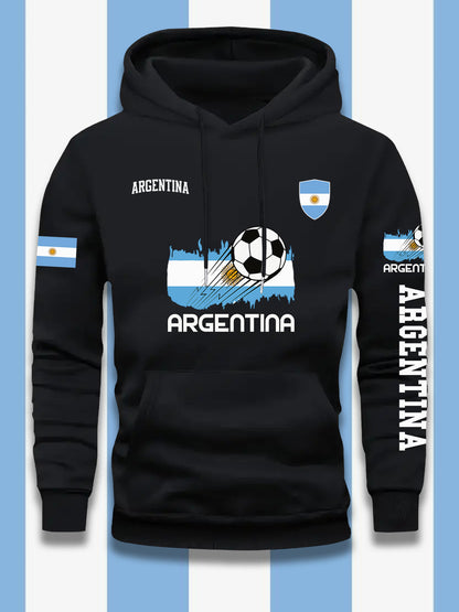 Men's Casual Hooded Sweatshirt with Argentina Flag Pattern