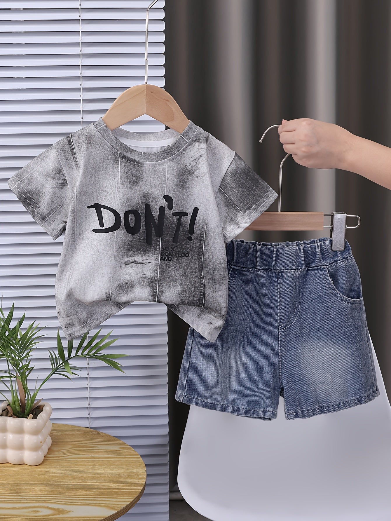 Boys' Tie-Dye Crew Neck T-Shirt & Denim Shorts Set Summer
