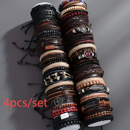 4/18/36 հատ վինտաժային նորաձևության արհեստական ​​կաշվե ապարանջան՝ արևմտյան փանկ ոճի ուլունքավոր ապարանջանով, ձեռագործ, ինքնուրույն պատրաստված պատահական ոճերով