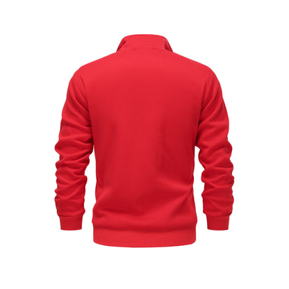 Men'S Red Fleece Zip-Up Hoodie - Cozy Fall & Winter Casual Jacket with Front Pockets, Long Sleeves, and Drawstring Hood, Hooded Sweatshirt, Autumn Outerwear, Durable Fabric