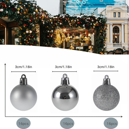 48 Red Christmas Tree Ornaments - 3cm Plastic Decorations, Includes 16 Glittery Miniature Trees with Strings for Christmas Tree Decoration and Holiday Décor,gift for new year,Valentine's Day