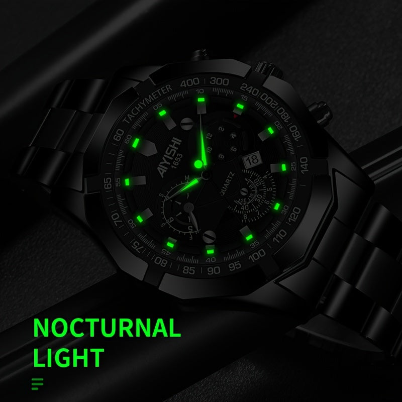 AIYISHI Men's Luxury Business Quartz Watch | | Luminous Hands & Markers | Date Display | Zinc Alloy Case and Band | Analog Dial with Subdials | Ideal for Professional Gifting