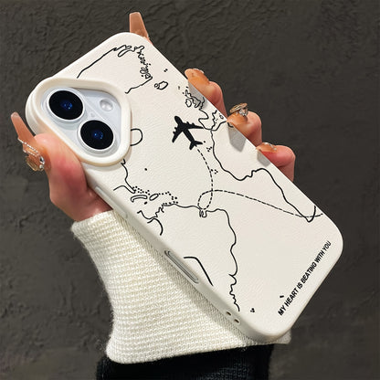 Voyage Aircraft Suitable for iPhone 16/16 Pro/16 PLUS/16 Pro Max Phone Case 15/14/13/12/11, Creative Fashion Shockproof Drop-proof Wear-resistant Anti-fingerprint Artificial Faux Leather Textured Rubber TPU Soft Case Protecti