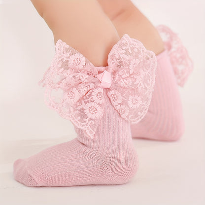 1 Set Baby Lace Bowknot Socks and Hairband, Polyester 95% Spandex 5%, All-Season Knit Fabric, Hand Wash Only, Perfect for Newborn, First Birthday Gift, 27g/m²
