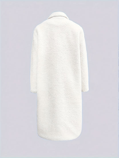 Women'S Elegant Long Faux Fur Coat - Plush Beige Double-Breasted Winter Coat with Button Details, Flap Pockets & Ribbed Cuffs, Stylish Fall/Winter Outerwear for Casual or Formal Outfits, Winter Coats And Vests, Formal Winter