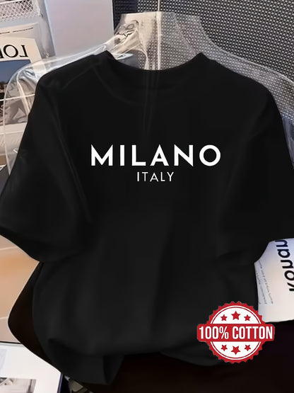 Women’s Oversized 100% Cotton Milan Letter Print T-Shirt