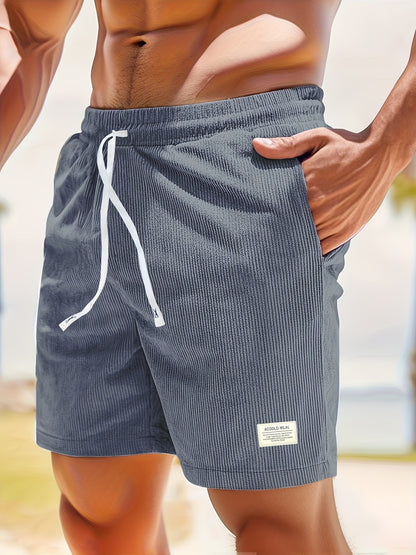 Pearson OBM Men's Corduroy Casual Shorts, White Drawstring, Polyester, Machine Washable, Slightly Elastic Fabric, Comfortable in Summer